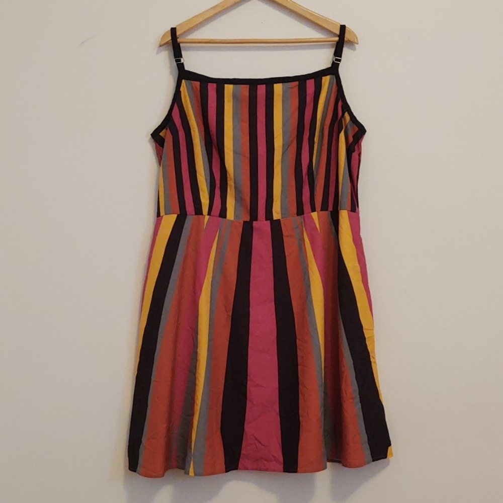 eshakti Multicolor Vertical Stripe Sundress in Pink, Yellow, Black, Orange